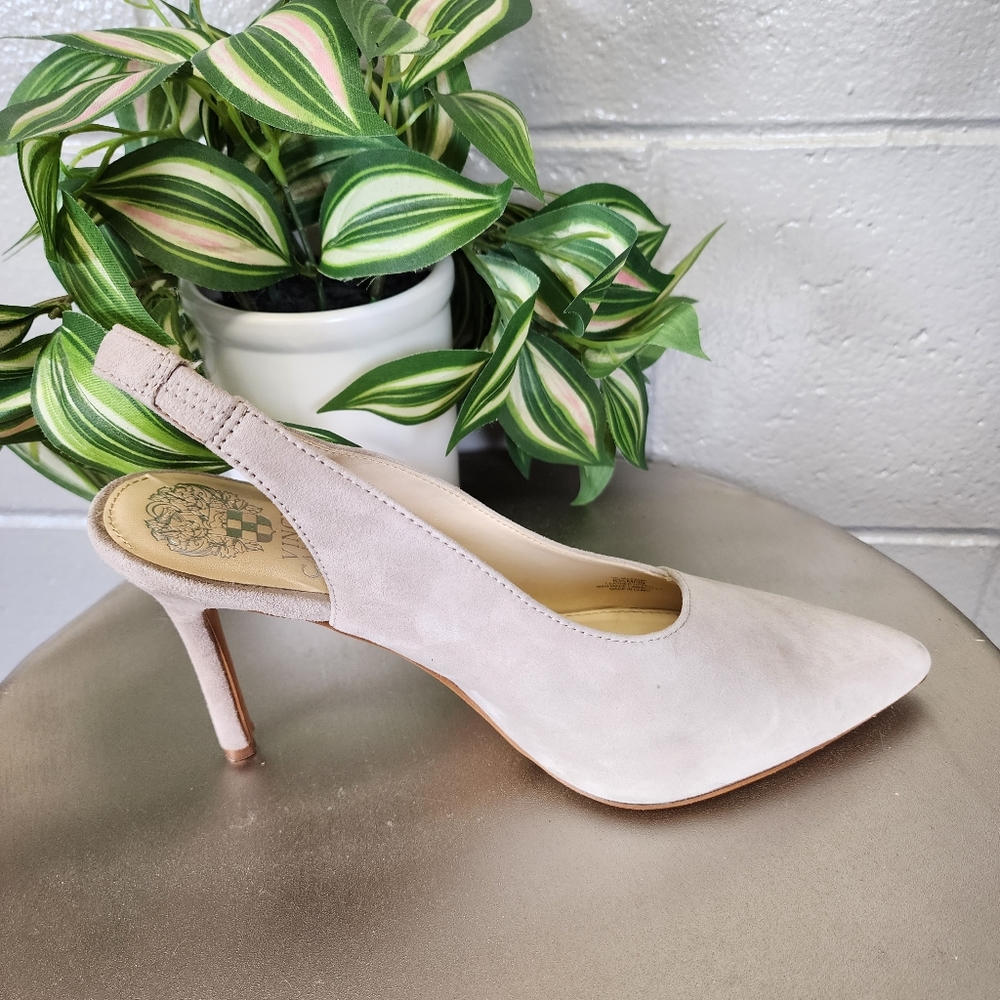 Vince Camuto Alleema Light Cream Suede Slingback Pumps Size 8.5 - Picture 8 of 12